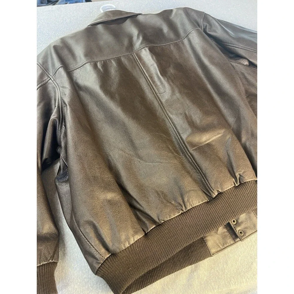 VTG Orvis Fly Fishing Schools Men 2XL Brown Leather Bomber Jacket Excellent